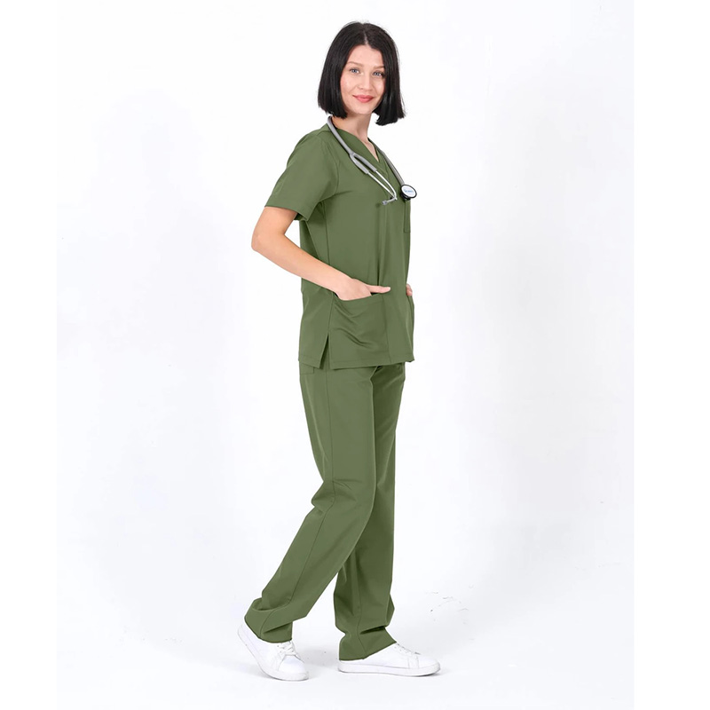 Yeşil Hemşire Üniforması Zarf Yaka Hemşire Takımı