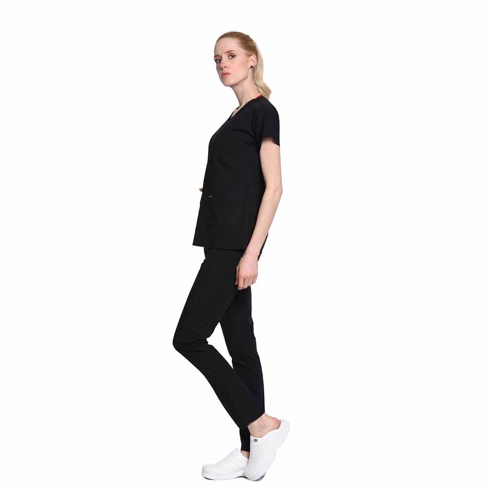 Siyah Hemşire Üniforması Zarf Yaka Hemşire Takımı